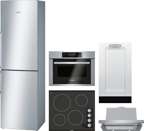 Bosch 800 5 Piece Kitchen Appliances Package with Bottom Freezer Refrigerator and Dishwasher in Stainless Steel BORECTWODWRH138