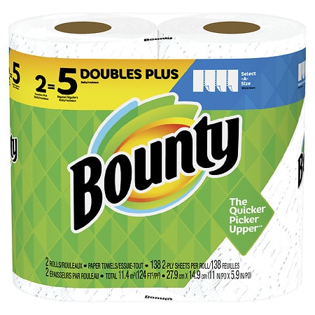 Bounty Select-A-Size, White, Double Plus Rolls Double Plus Rolls - 138.0 ea x 2 pack