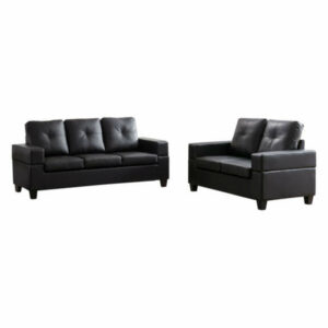 Burnes 2 Piece Transitional Living Room Set, Black Upholstered Faux Le