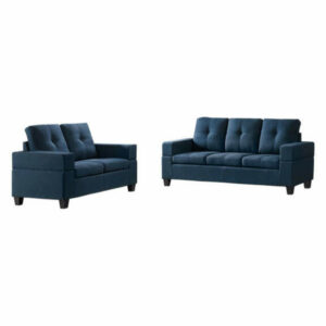 Burnes 2 Piece Transitional Living Room Set, Blue Upholstered Fabric