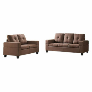 Burnes 2 Piece Transitional Living Room Set, Brown Upholstered Fabric