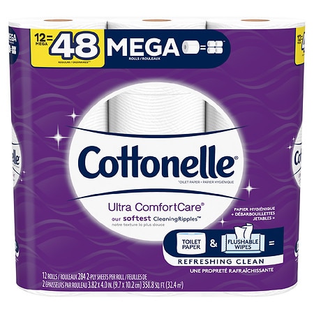 Cottonelle Toilet Paper, 12 Mega Rolls, Soft Bath Tissue - 284.0 ea x 12 pack