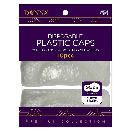 Donna Disposable Plastic Caps Super Jumbo Clear - 10.0 ea