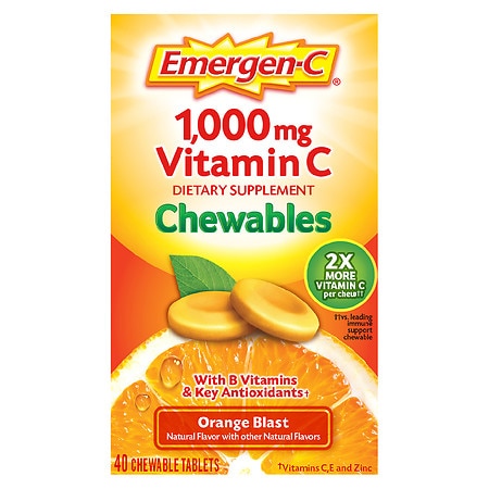 Emergen-C Immune Support Chewable Tablet with 1000 mg Vitamin C & B Vitamins Orange Blast - 40.0 ea