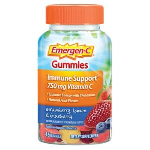 Emergen-C Immune Support Gummies with 500 mg Vitamin C, Folic Acid, and B Vitamins Strawberry, Lemon, Blueberry - 45.0 ea