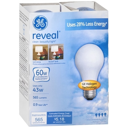 GE Reveal halogen Bulb 43 Watt - 4.0 ea