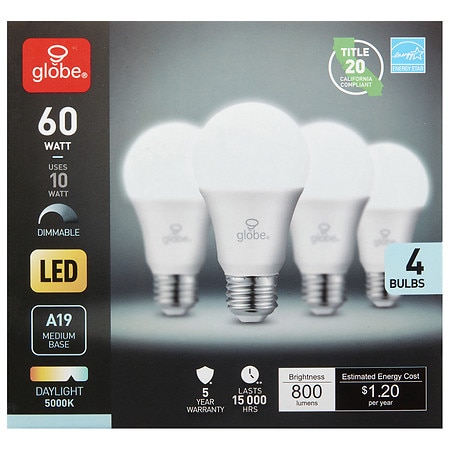 GLOBE Daylight LED Light Bulb - 4.0 ea