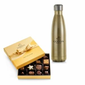 Godiva Water Bottle by Swell with Assorted Chocolate Gold Gift Box and Ballotin, 19 pc