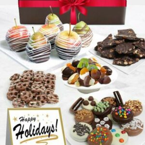 Happy Holidays Belgian Chocolate Covered Fruit Gift Basket - Regular