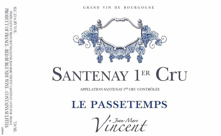Jean-Marc Vincent 2017 Santenay Le Passetemps Premier Cru - Pinot Noir Red Wine
