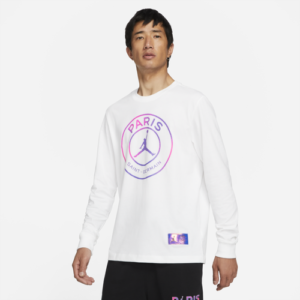 Jordan Mens Jordan PSG Long Sleeve Tee - Mens White/Purple/Pink Size S