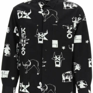 KENZO SIGN & SYMBOL SHIRT JACKET S Black, White Cotton