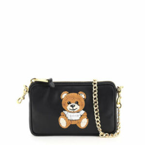 MOSCHINO MINI BAG CHAIN TEDDY BEAR EMBROIDERY OS Black Leather