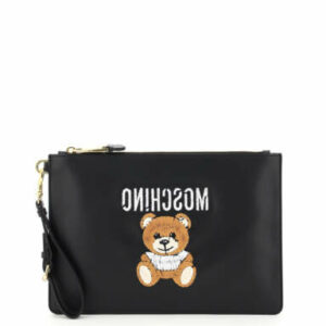 MOSCHINO POUCH WITH TEDDY BEAR EMBROIDERY OS Black Leather