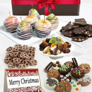 Merry Christmas Belgian Chocolate Covered Fruit Gift Basket - Regular