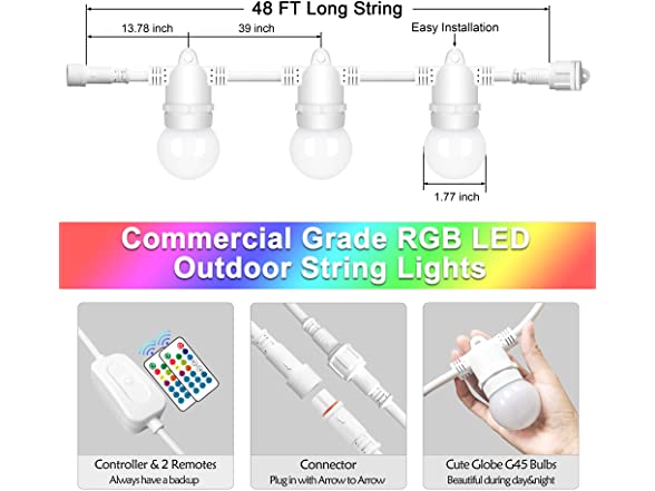 Mlambert 48ft Led Outdoor String Lights