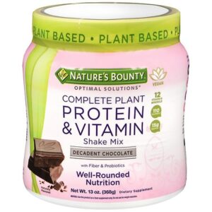 Nature's Bounty Optimal Solutions Complete Plant Protein & Vitamin Shake Mix Decadent Chocolate - 13.0 oz