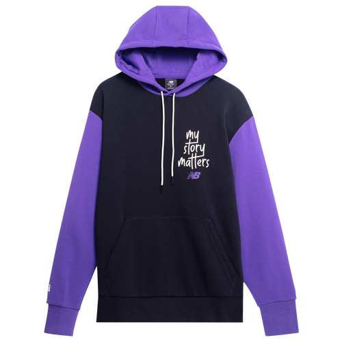 New Balance Mens New Balance My Story Matters Hoodie - Mens Black/Purple Size XXL