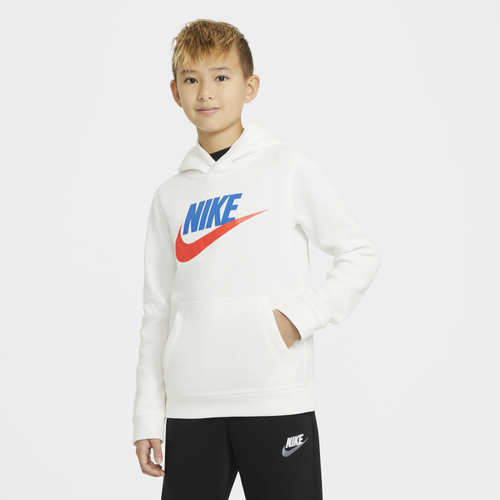 Nike Boys Nike Club Pullover Hoodie - Boys' Grade School White/Blue/Pink Size S