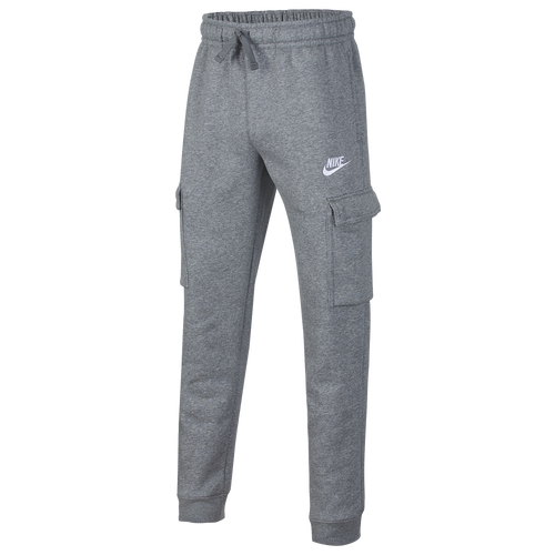 Nike Boys Nike NSW Club Cargo Pants - Boys' Grade School Carbon Heather/Smoke Grey/White Size L