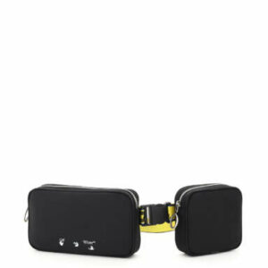 OFF-WHITE DOUBLE BODY BAG WITH LOGO OS Black, Yellow Technical, Leather