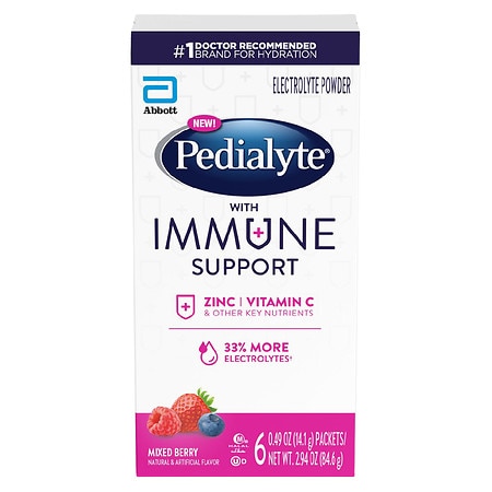 Pedialyte With Immune Support Electrolyte Powder Mixed Berry - 0.49 oz x 6 pack