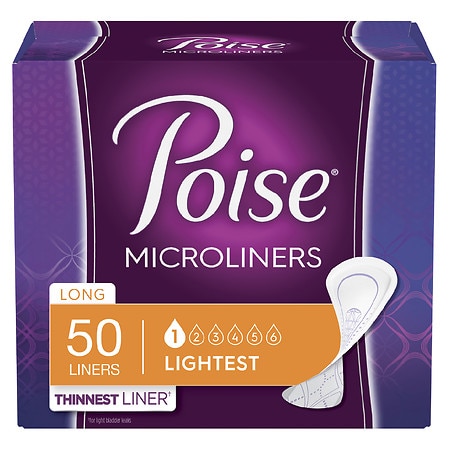 Poise Microliners, Incontinence Panty Liners, Lightest Absorbency, Long Long - 50.0 ea