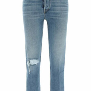 RE/DONE HIGH RISE STOVE PIPE JEANS WITH RIPS 25 Blue Cotton, Denim