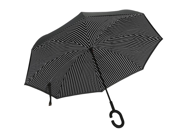 Reverse Opening Umbrella, Black Pin Stripe