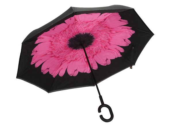 Reverse Opening Umbrella, Black/pink Flower