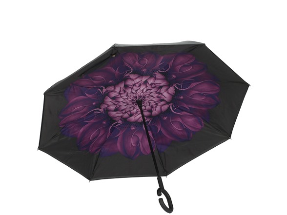 Reverse Opening Umbrella, Black/purple Flower