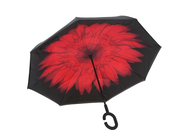 Reverse Opening Umbrella, Black/red Flower