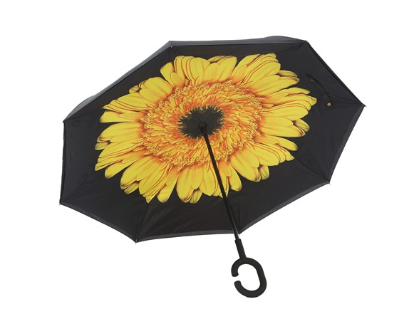 Reverse Opening Umbrella, Black/yellow Flower