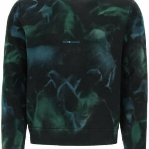 SAINT LAURENT TIE-DYE SWEATSHIRT WITH LOGO PRINT S Black, Green, Blue Cotton