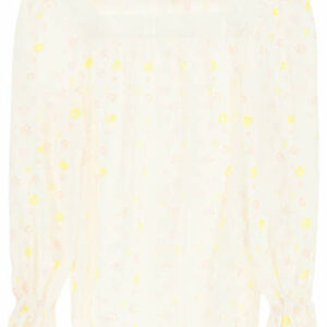 SEE BY CHLOE EMBROIDERED COTTON VOILE BLOUSE 34 White, Yellow, Red Cotton