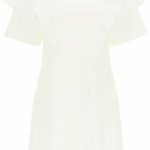 SEE BY CHLOE JERSEY SHORT DRESS WITH RUFFLES XS White Cotton