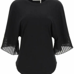 SEE BY CHLOE TOP WITH PLEATED SLEEVES XS Black Cotton