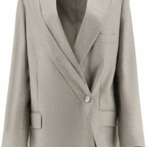 STELLA McCARTNEY DOUBLE BREASTED MELANGE WOOL BLAZER 42 Beige, Grey Wool