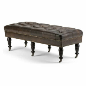 Simpli Home Henley Tufted Living Room Bench in Distressed Brown