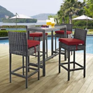 Summon 5 Piece Outdoor Patio Sunbrella® Pub Set in Canvas Red
