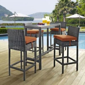 Summon 5 Piece Outdoor Patio Sunbrella® Pub Set in Canvas Tuscan