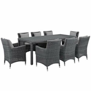 Summon 9 Piece Outdoor Patio Sunbrella® Dining Set in Canvas Gray