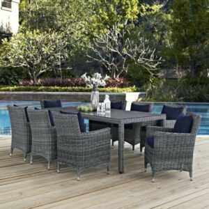 Summon 9 Piece Outdoor Patio Sunbrella® Dining Set in Canvas Navy