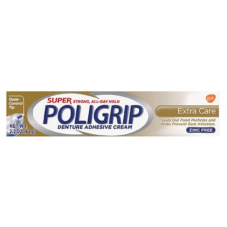 Super Poligrip Extra Care Zinc Free Denture And Partials Adhesive Cream Extra Care - 2.2 oz
