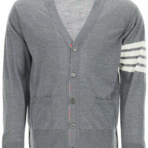 THOM BROWNE 4-BAR CARDIGAN 3 Grey, White Wool