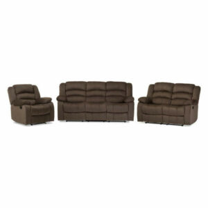 Taupe Microsuede Sofa Loveseat & Chair Set w/ 5 Recliners Living Room