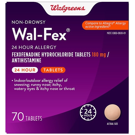 Walgreens 24 Hour Allergy, Fexofenadine Hydrochloride Tablets, 180 mg, Antihistamine - 70.0 EA