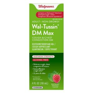 Walgreens Tussin DM Cough + Congestion Relief, Maximum Strength for Adults Raspberry Menthol - 4.0 OZ