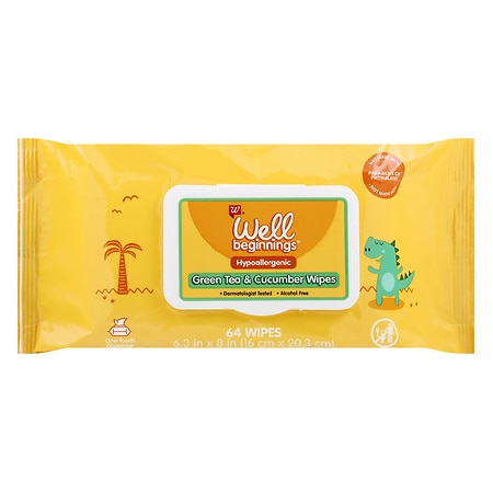 Well Beginnings Hypoallergenic Baby Wipes Green Tea and Cucumber - 64.0 ea