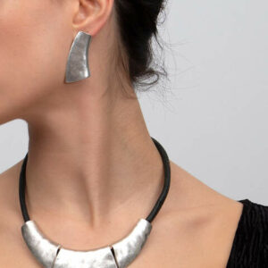 YUSHI Women's Earrings SILVER - Black Leather & Fine Silver-Plated Geometric Necklace & Earrings